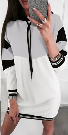 sport kvinner hette lange ermer genser høst lappeteppe uformelle kjole topper s-xl: M / B