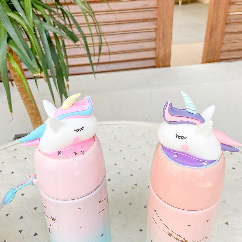 1pc dessin animé licorne tasse changement progressif petit frais littérature et Art Botton Portable acier inoxydable verre scellé extérieur