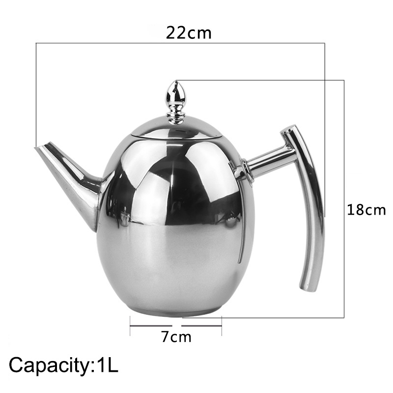Zilver Kleur 1L/1.5L Theepotten Rvs Waterkoker Hotel Thee Pot Met Filter Hotel Koffie Pot Restaurant Thee ketel: 1L