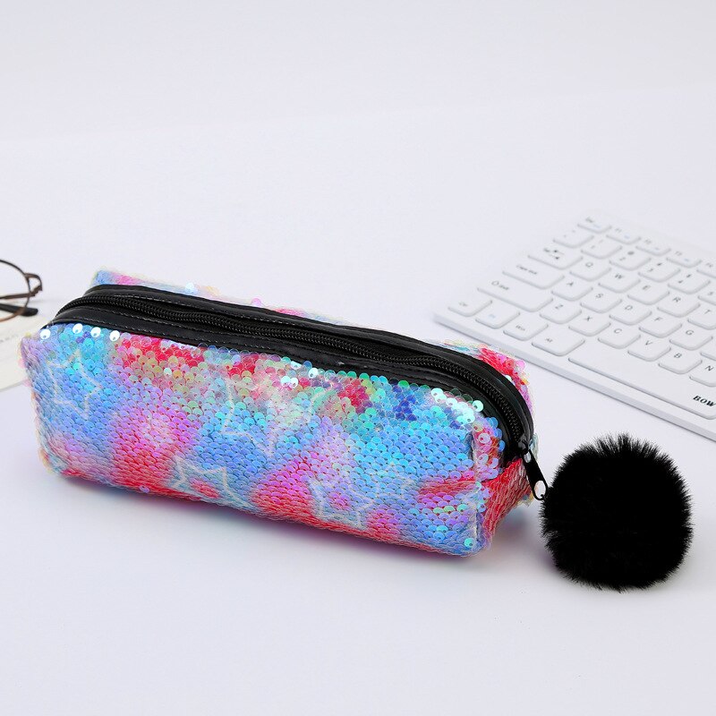 Stifteetui - Meerjungfrau Glitzer Sternenprint - Kosmetiktasche - Pinsel Organizer - Schreibwaren Aufbewahrung: D