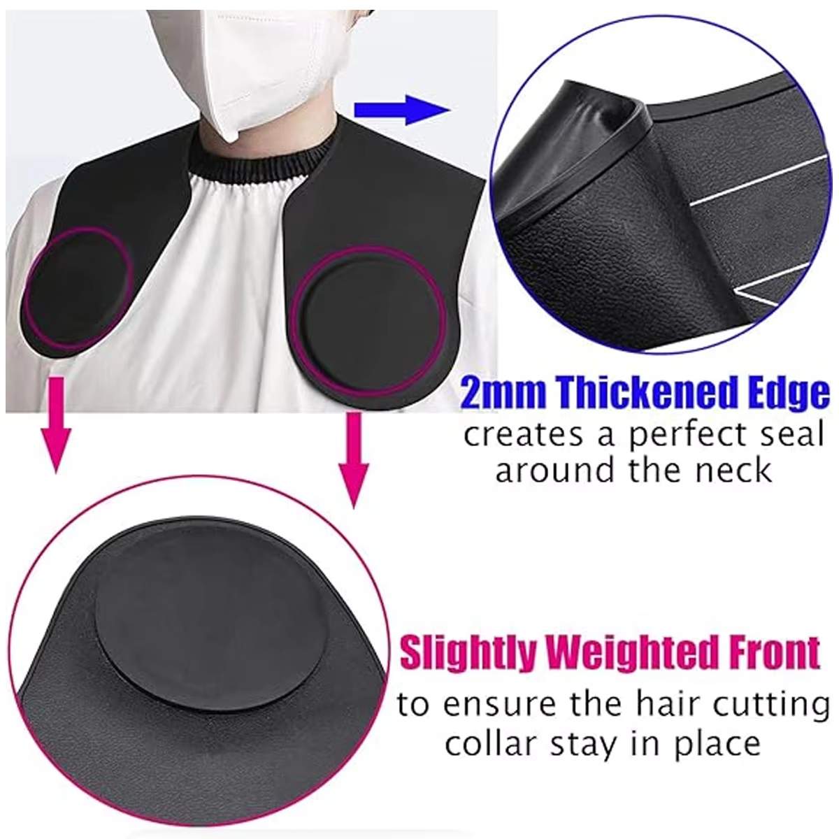 Capa para teñir el cabello, herramientas de peluquero negro, Collar para colorear de peluquería de silicona, capa de corte de pelo impermeable para salón de barbería