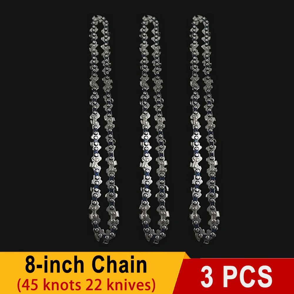 Sierra eléctrica de 8 pulgadas, 1/4 "P, 45 nudos, 22 cuchillos, cadenas de motosierra, hoja de sierra de registro, accesorios de cadena de sierra de cadena para podar, corte de madera: Naranja / negro