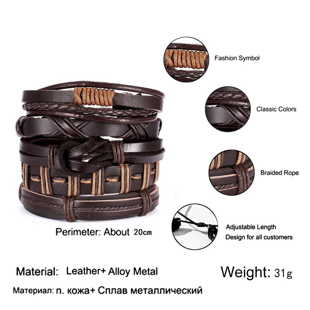 RINHOO skórzane bransoletki Vintage dla mężczyzn bohema wielowarstwowa koraliki Wrap Punk Rope biżuteria prezent na walentynki bransoletki bransoletki: BR18Y0542