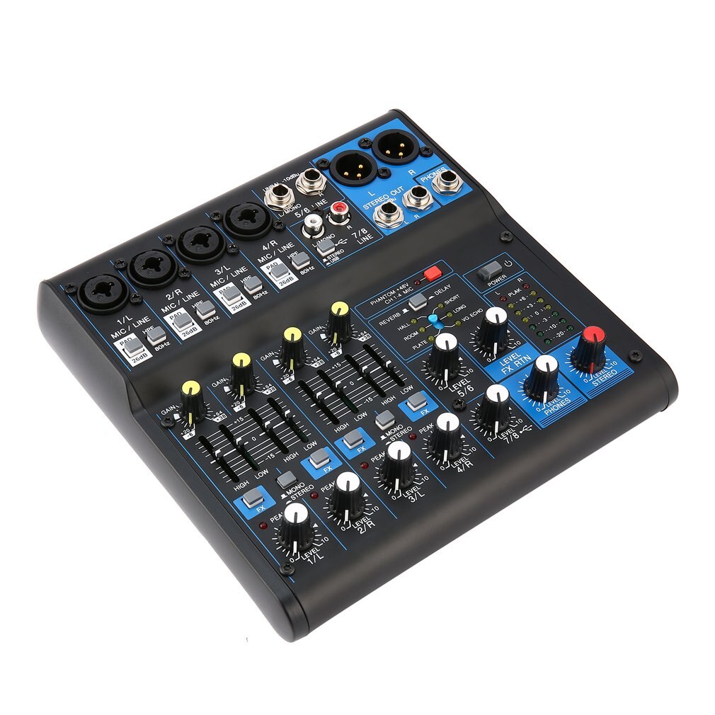 Power Audio DJ Mixer AU Plug 8 Channel Power Mixing Amplifier USB Slot 16DSP +48V Phantom Power for Microphones