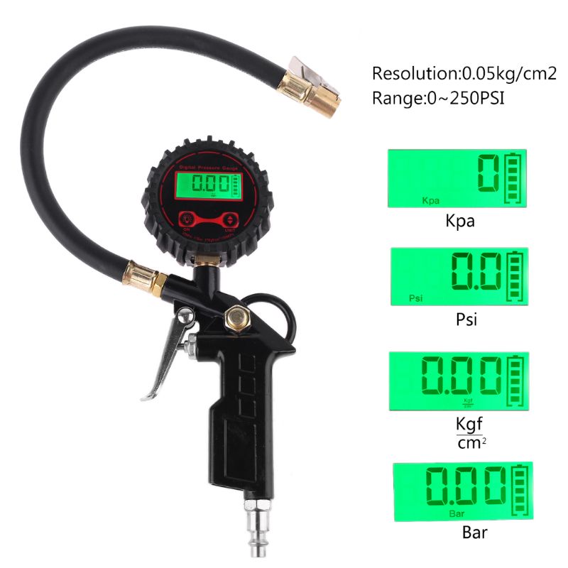 Digitale Reifen Manometer Reifen Inflator Messgerät 250 PSI mit 4 Ventil Kappe Fahrzeug Auto Lkw Tester Inflation Überwachung