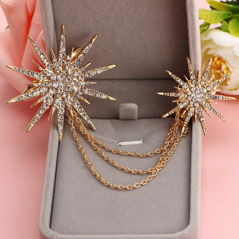 Hesiod Dames Broche Kristal Ster - Klassieke Sprankelende Ketting Broches Jurk Decoratie Zilver/Zwart/Goud