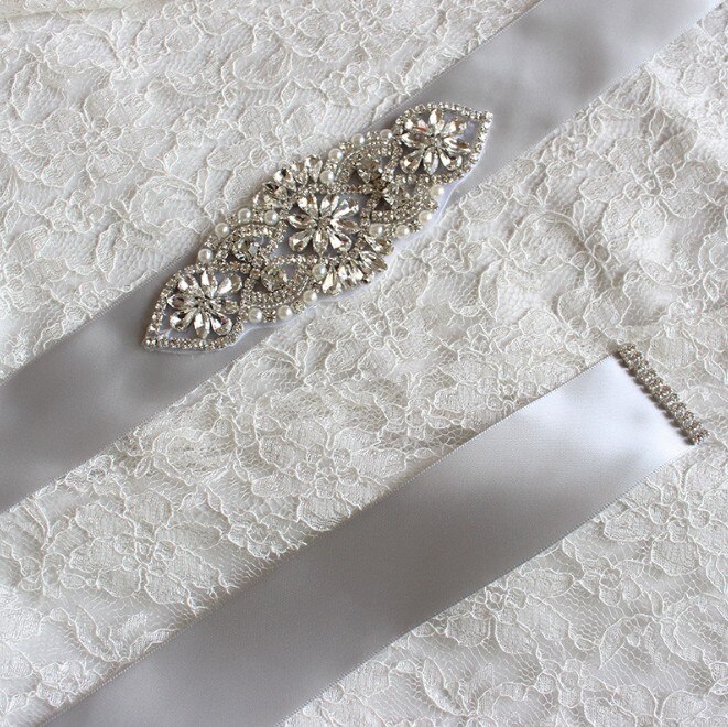 Brillant blanc Satin ceinture strass ceinture de mariée ceinture de mariage accessoire Applique pour soirée robes de bal décoration de mariage: Gris