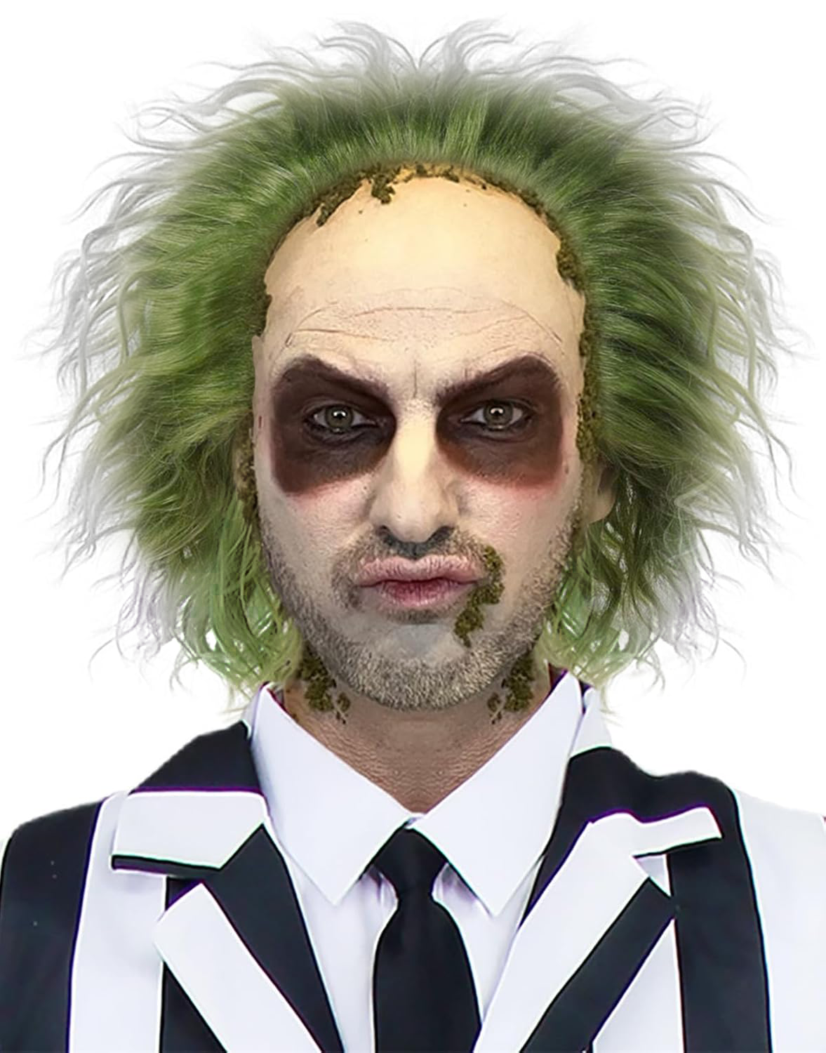 Groene pruik met kaal cap Clown korte krullende pruik groene pluizige golvende pruik partij cosplay pruiken Halloween pruik mannen, 6 inch synthetische pruiken