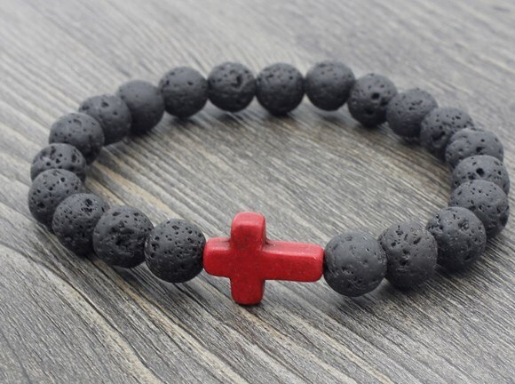 8mm noir volcanique pierre de lave xf323 v croix rouge bleu rouge turquoise Yoga élastique fil ajuster perle pierre Bracelet bracelets: 7