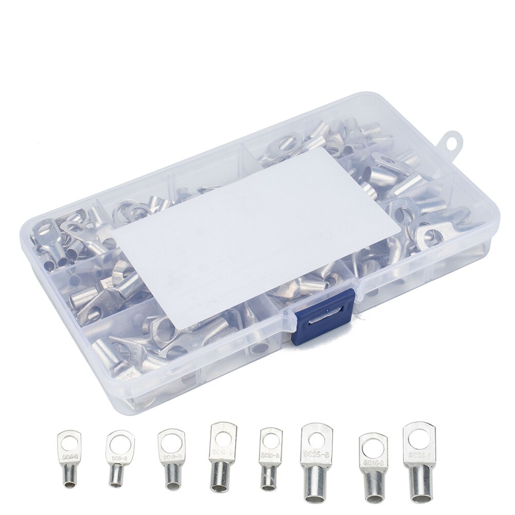 120pcs Bare Terminal Tinned Soldered Copper Crimped Tube Lug Terminal Kit for Auto