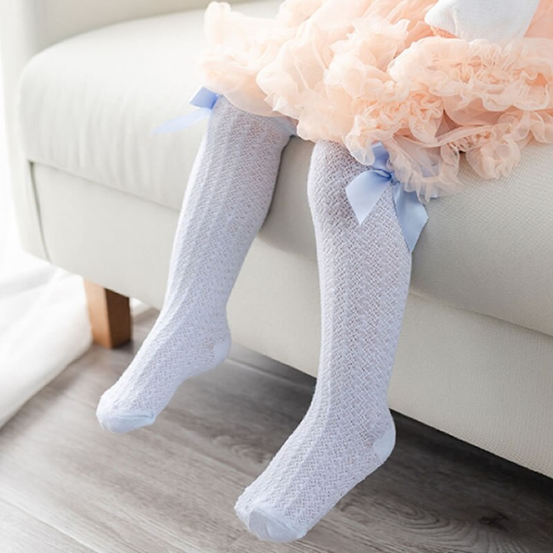 Bas en coton avec nœud papillon pour bébé fille, chauffe-jambes, en maille, mignon, bas Sokken, pour enfant en bas âge, printemps et été