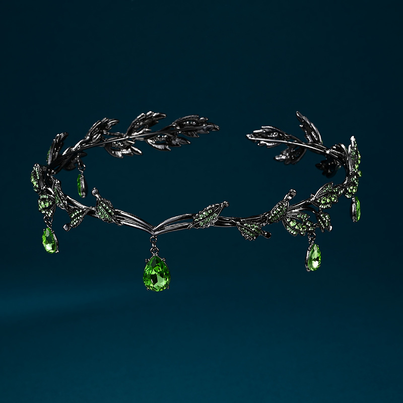 Vintage Bronze Emerald Green Fairy Crown Tiaras Crystal Leaves Elf Tiara Bandana Hair Accessories for Women Costume Hair Jewelry: Red