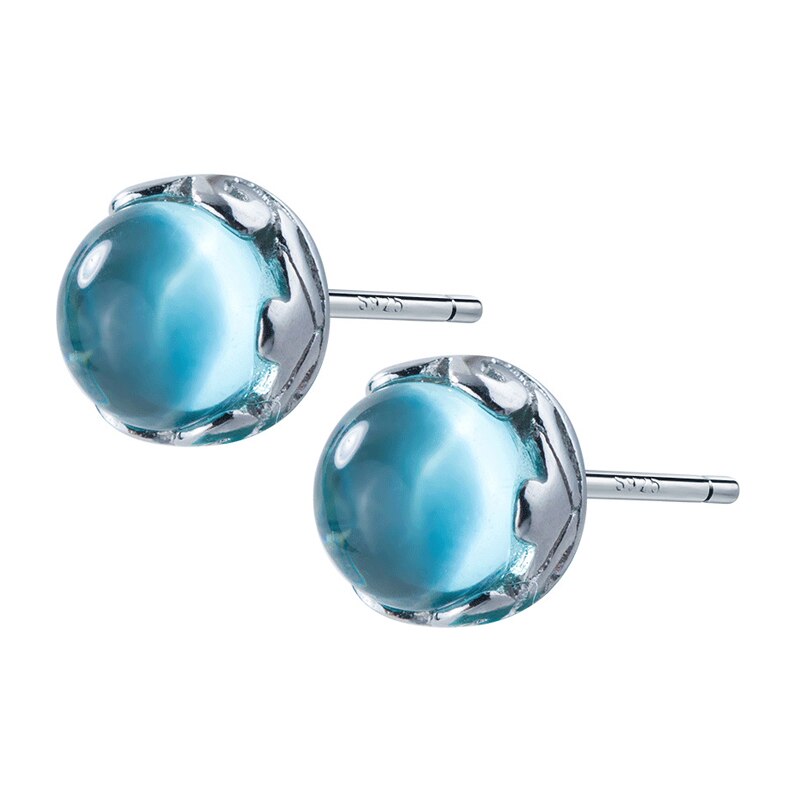 MloveAcc Real 100% 925 Sterling Silver Stud Earrings for Women Blue Crystal Bubble Ear Stud: C