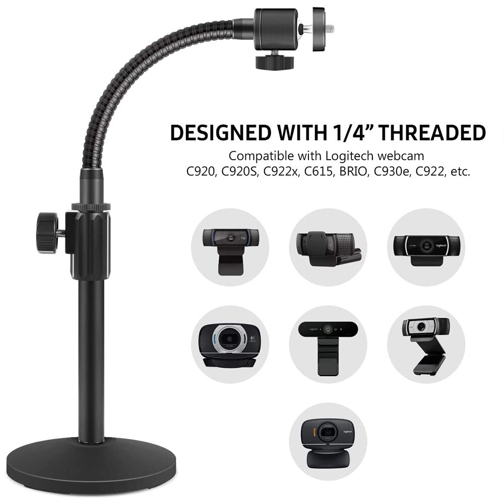 360° Flexible Desktop Webcam Stand Tripod with 1/4&quot; Thread Web Camera Gooseneck Stands PC Camera Holder for Logitech Web Cam