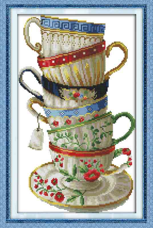 Coffee Cup Counted Cross Stitch 11CT Printed 14CT Cross Stitch Sets Chinese Cross-stitch Kits for Embroidery Needlework: 14CT picture printed
