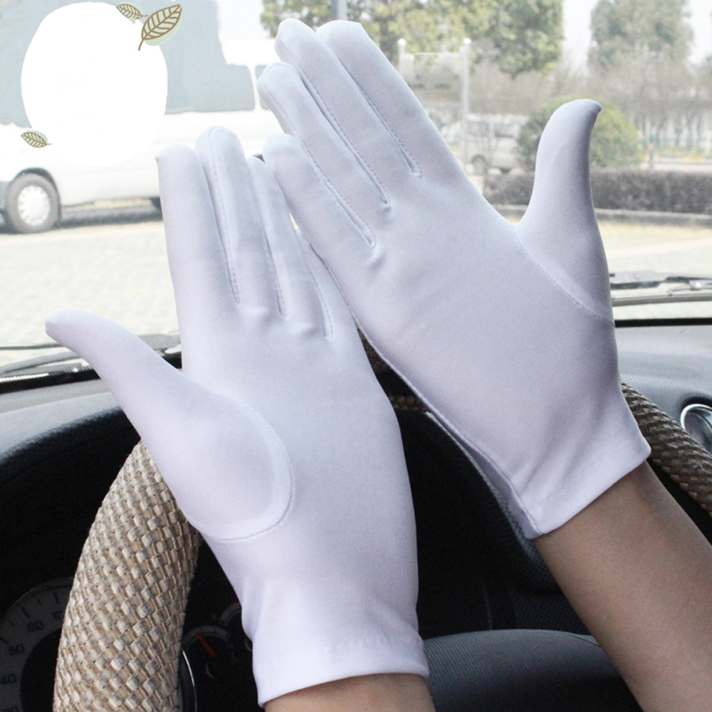 Summer Thin Sun Protection Gloves Unisex Dots Printed Etiquette Dance Gloves Pure Color Elastic Cycling Driving Glove: white