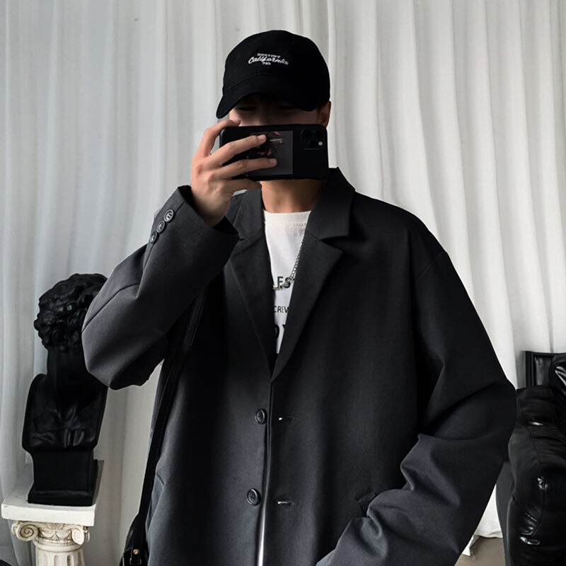 Korean Style Blazer Men's Solid Color Business Casual Suit Jacket Men Streetwear Wild Loose Dress Jackets Mens M-2XL