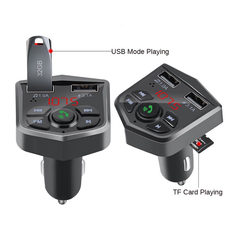 Bluetooth 5.0 Car Kit MP3 Player FM Transmitter Micro SD TF Music Playing LED Dual USB 4.1A Car Charger Voltage Display