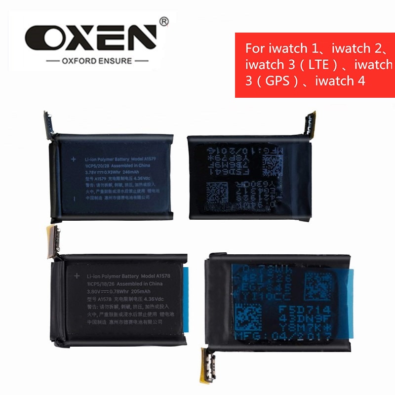 OXEN para Apple pilas para reloj A1578, A1760, Serie 1, Serie 2, GPS + LTE Series 4, batería de iones de litio de 38mm, 42mm, 40mm y 44mm