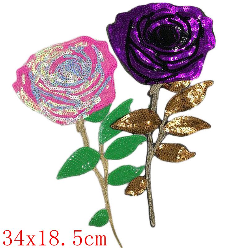 Blomster patch store lilla roser suquins blomster patches diy kvinder broderi jern på patches til tøj applikation klistermærker