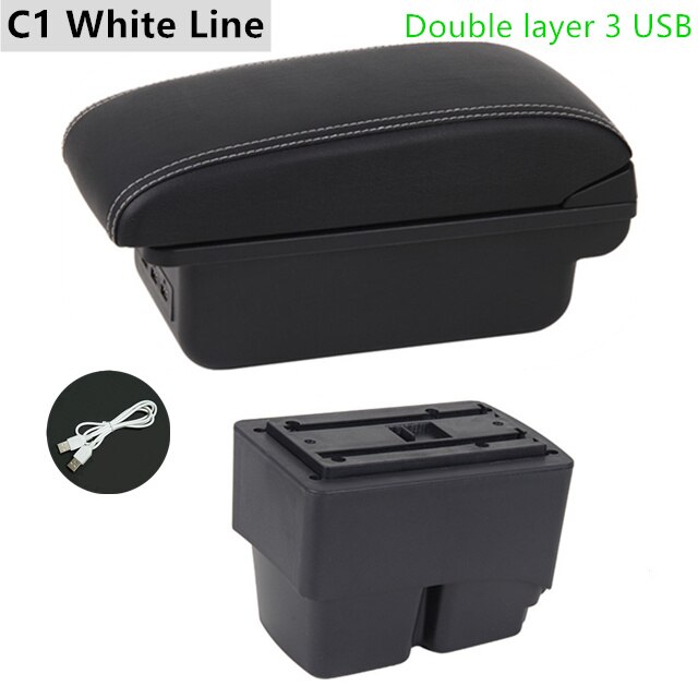 Armrest Box for Ford Fiesta Kaptur Leather Arm Rest Center Console Storage USB Car Accessory: C1 White Line