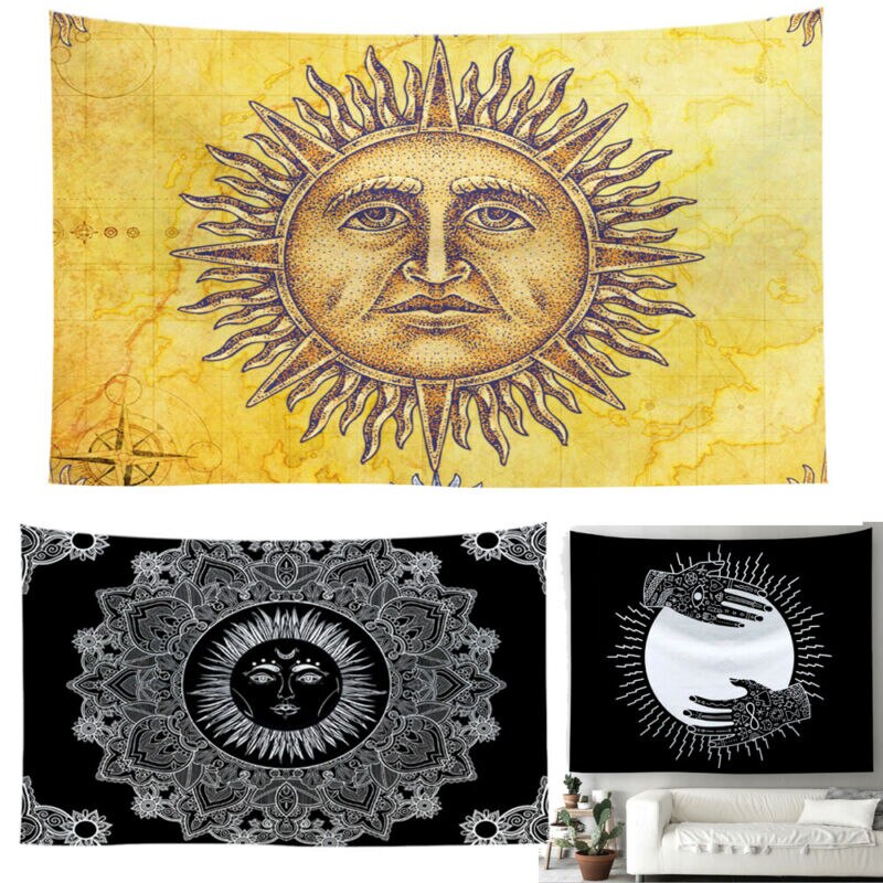 Zon en Maan Gezicht Indische Mandala Tapestry Totem Bohemian Hippie Muur Opknoping Deken Thuis Dorm Decor