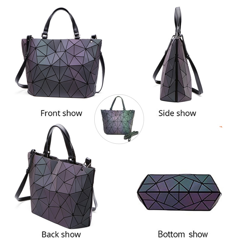 Women's Shoulder Bags Luminous Top-Handle Hologram Geometric Female Wallets and Purse luxury Sets