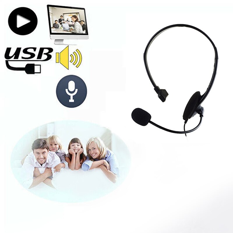 Headband Earphone With Flexible Microphone USB Cable Wired Noise Reduction Computer Headset For Laptop PC Computer Call Center