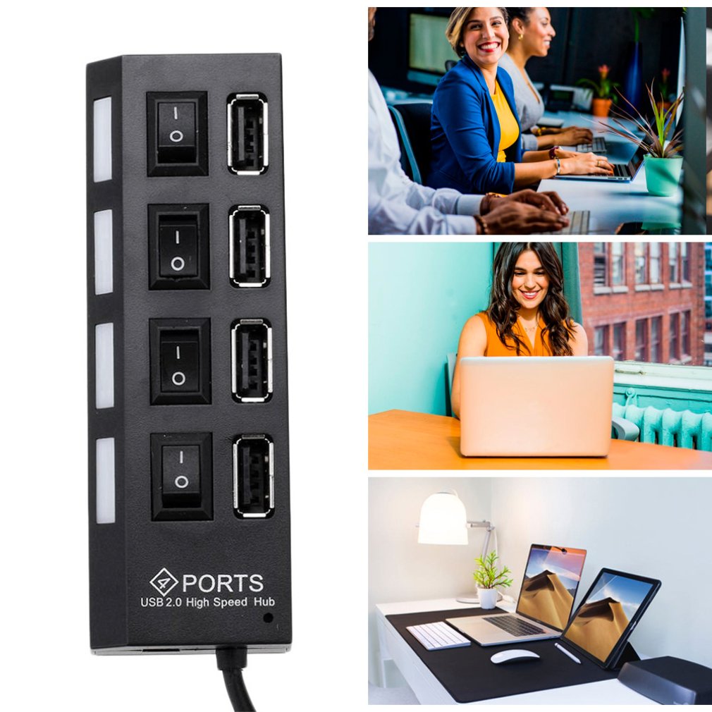High Speed 4 Port USB 2.0 External Multi Expansion Hub ON OFF for Switch