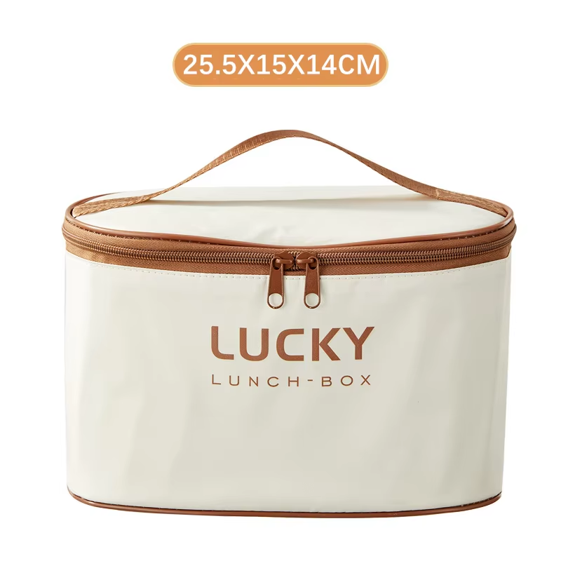 Portable Beige Thermal Lunch Box Bag Round Barrel Insulated Cooler Pouch Bento Food Storage Bags for Kids Meal Dinner Container: GRAY