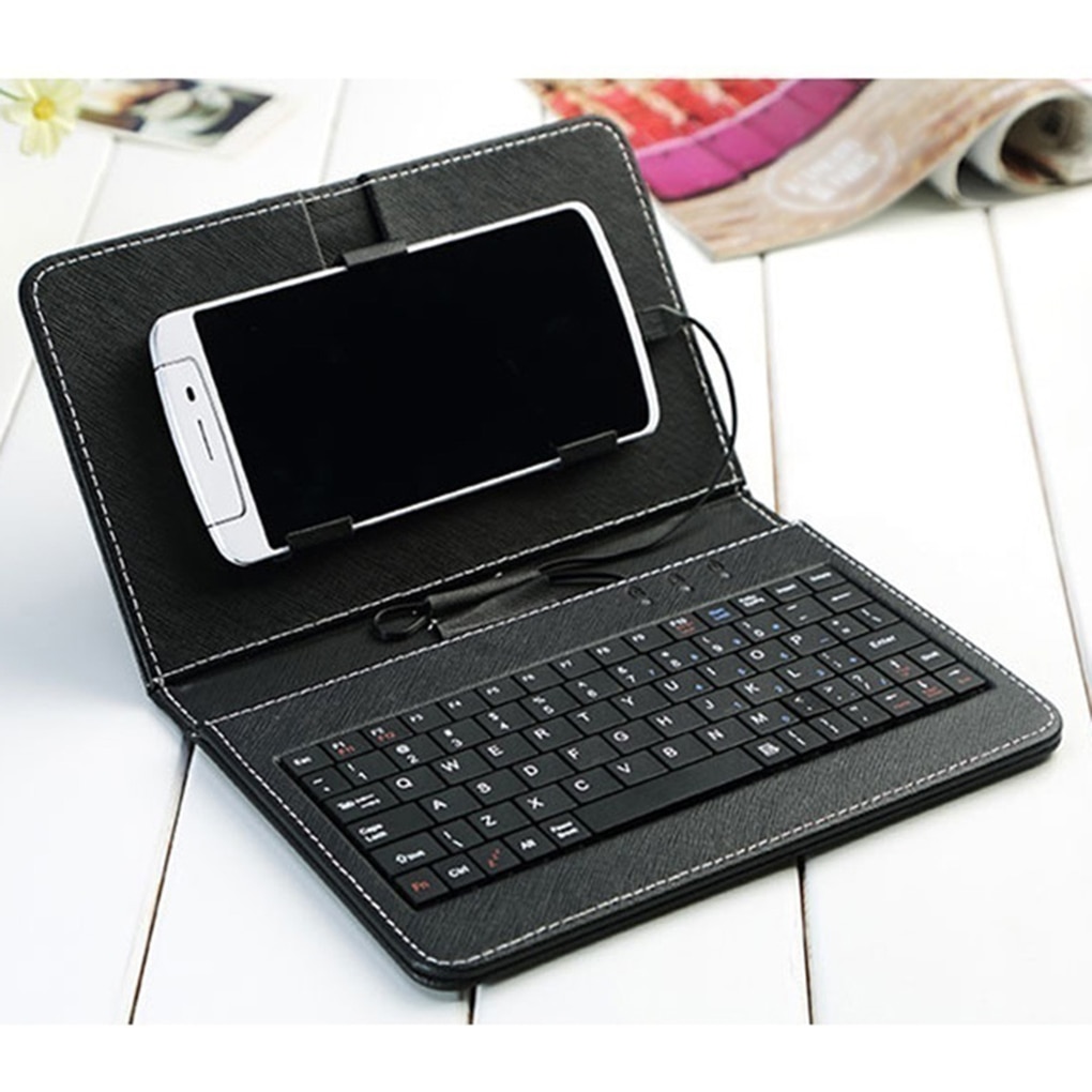 Draagbare PU Lederen Wireless Keyboard Case voor Andriod Beschermende Mobiele Telefoon met Bluetooth Toetsenbord Voor 4.8-6inch telefoon