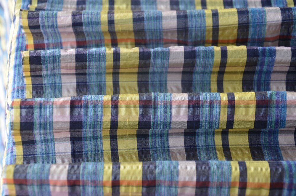 Pura tela de seda dupion naranja cuadros verdes tela de seda de tela multicolor seda doble Palacio tela vestido de traje
