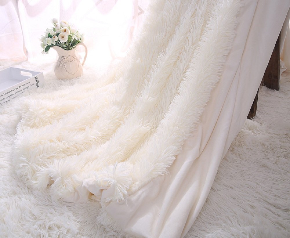 Mylb supermyk lang raggete uklar pels fuskepels varm koselig med fluffy sherpa-teppe 130cm*160cm 160cm*200cm: 6 hvite / 130cm 160cm