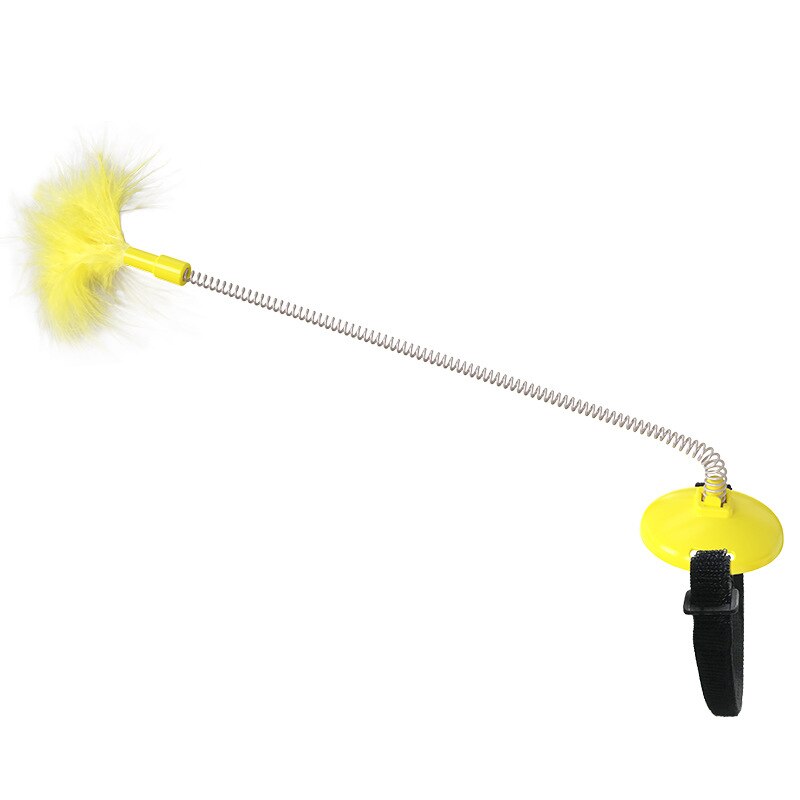 Juguetes para gatos que se montan en la cabeza, juguete para mascotas que se monta en la cabeza, de primavera y pluma, divertido palo para gato para interiores,: Yellow