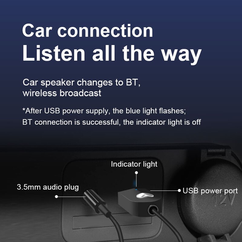 Bluetooth sändare trådlös bluetooth mottagare 5.0 bil aux 3.5mm bluetooth adapter o kabel för högtalar hörlurar