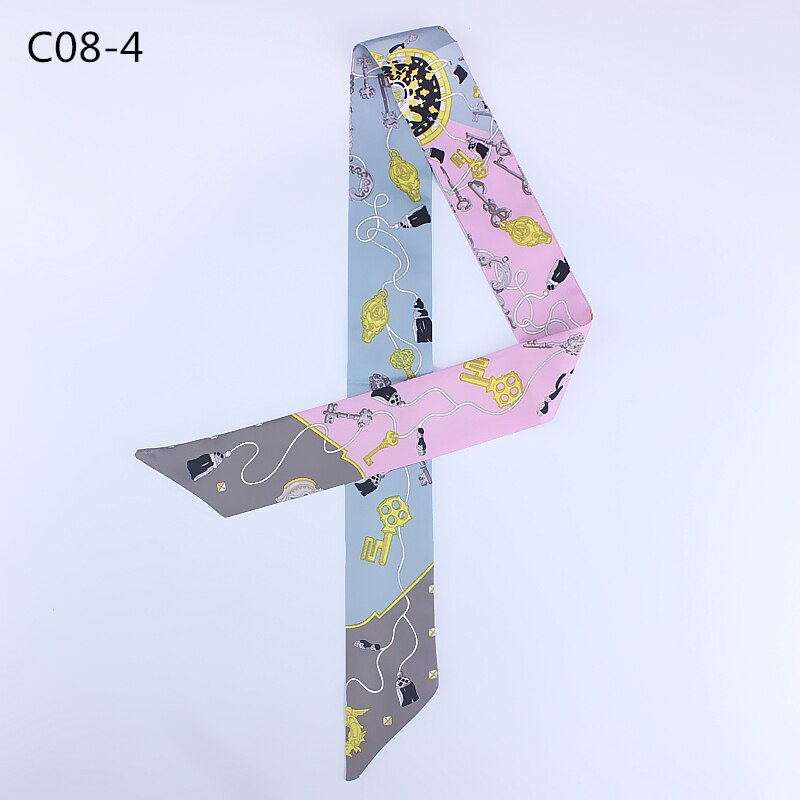 nouvelle écharpe serrure chaîne imprimer femmes foulard en soie de foulard petite cravate poignée sac rubans petits longs foulards gland