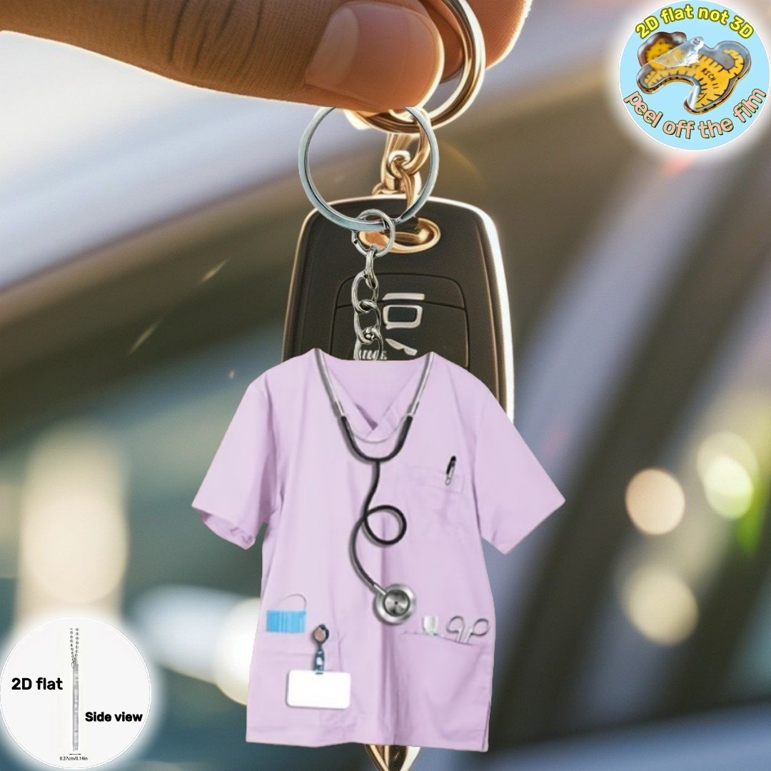 Sygeplejerskeuniform nøglering vedhæng, sygeplejersketøj 2d flade akryl ornament charms, hængende dekoration til bil, taske, festlig, fest