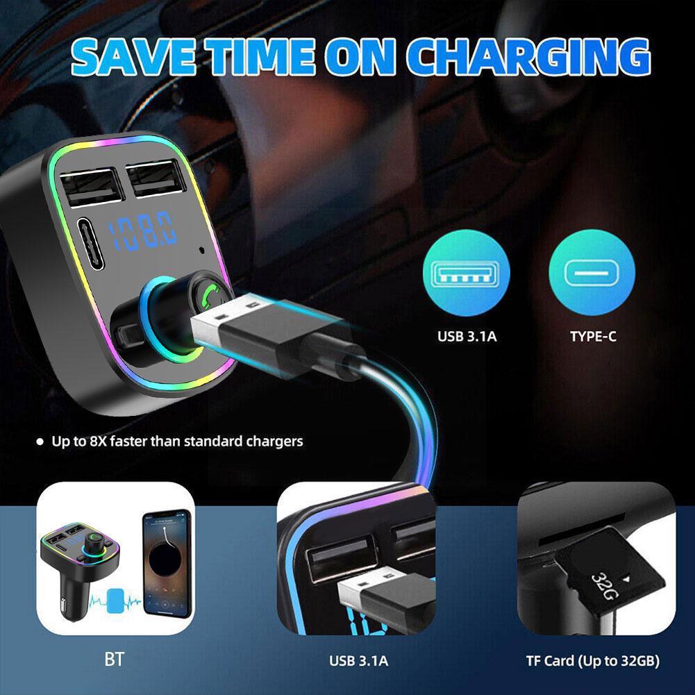 Auto Bluetooth Fm-zender PD Type-C Dual USB 3.1A Licht Snelle Ambient Charger Handsfree MP3 Kleurrijke Modulator Speler T2J0
