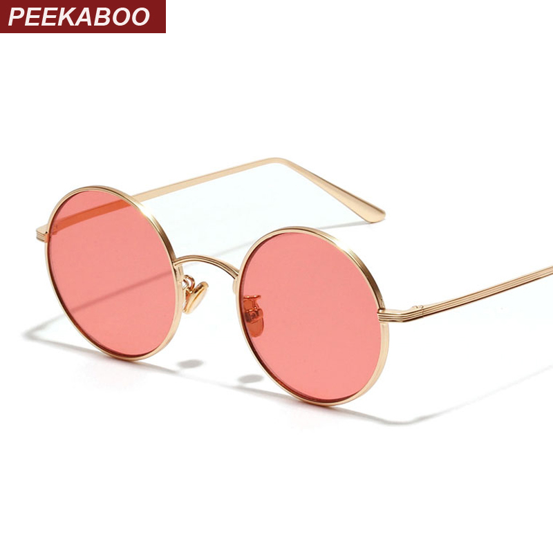 Peekaboo circular sunglasses women retro vintage silver gold metal frame clear yellow red round sun glasses for men uv400