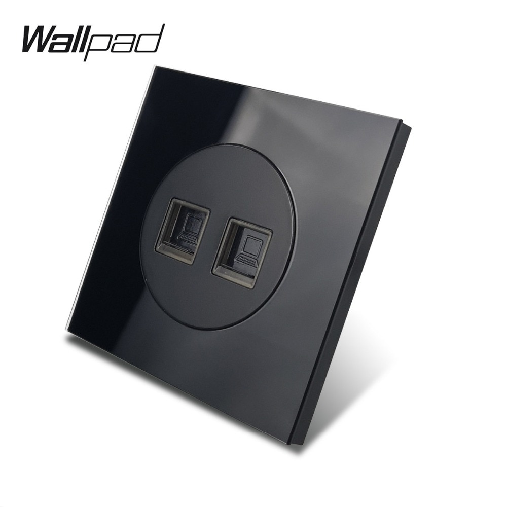 Veggplate  l6 sort herdet glass panel enkel dobbel kat 6 rj45 ethernet datamaskin data stikkontakt uttak ledningstilbehør