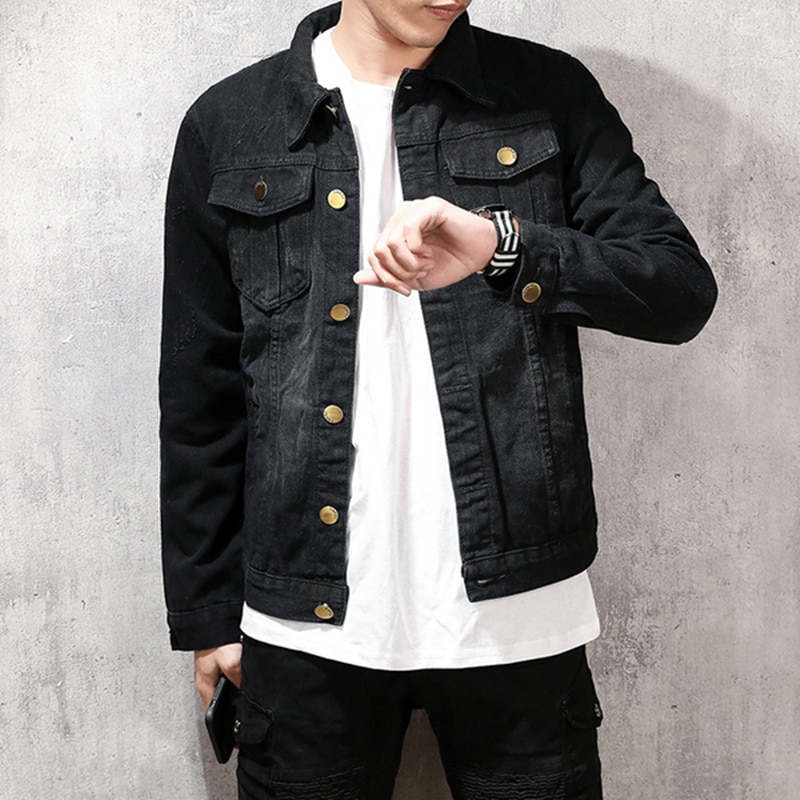 Miehet vintage musta puuvilla denim takit miesten moottoripyörä katuvaatteet rento hip hop slim farkut takki takki päällysvaatteet 5xl
