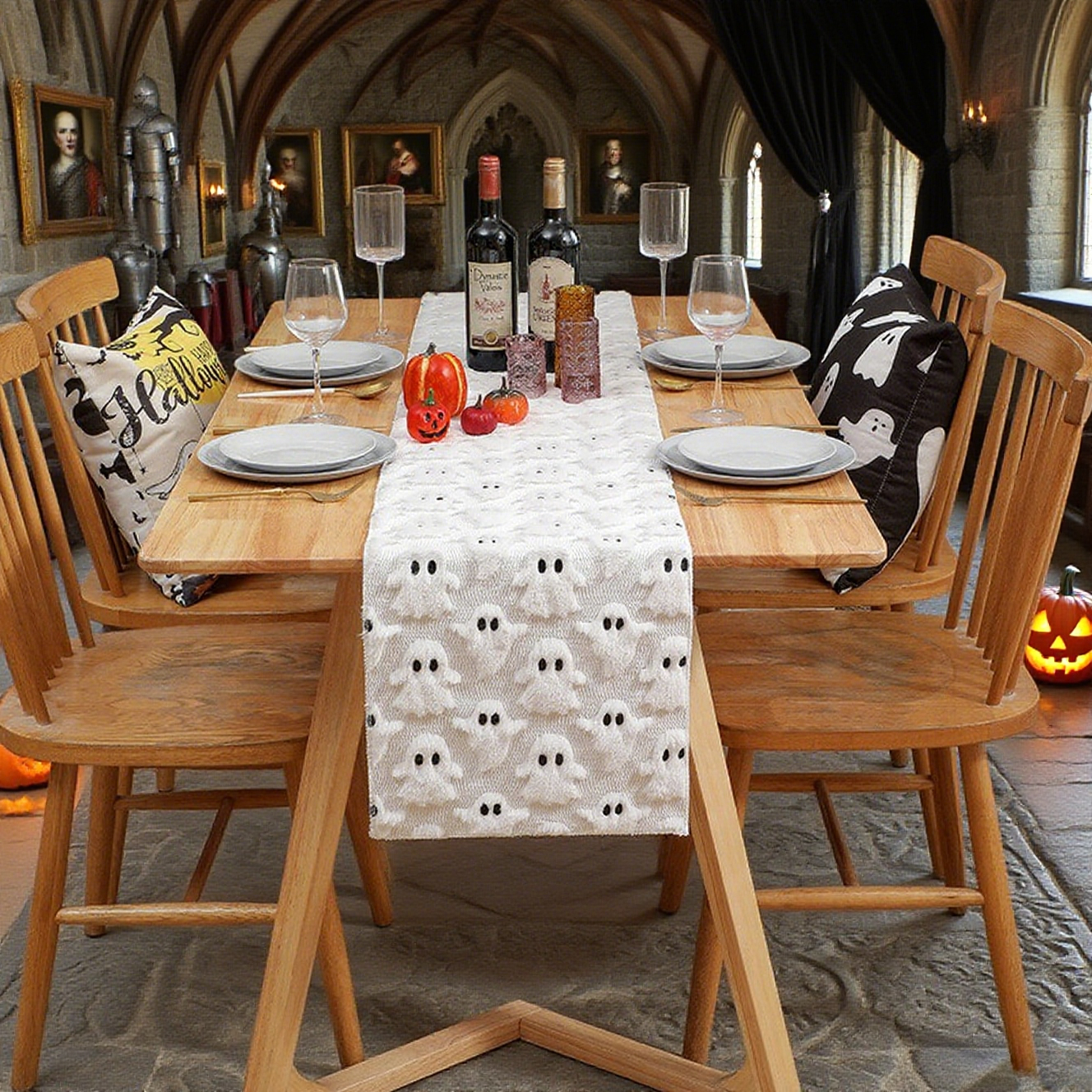Black White Embossed Tablecloth Gothic Eye Of Ghost Table Runner For Home Decor Party Festival