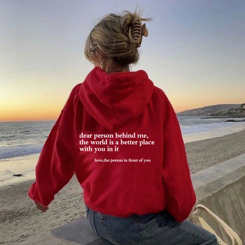 Querida persona detrás de mí Sudadera con capucha Suéter de salud mental Suéter con mensaje positivo: XXL / Rojo