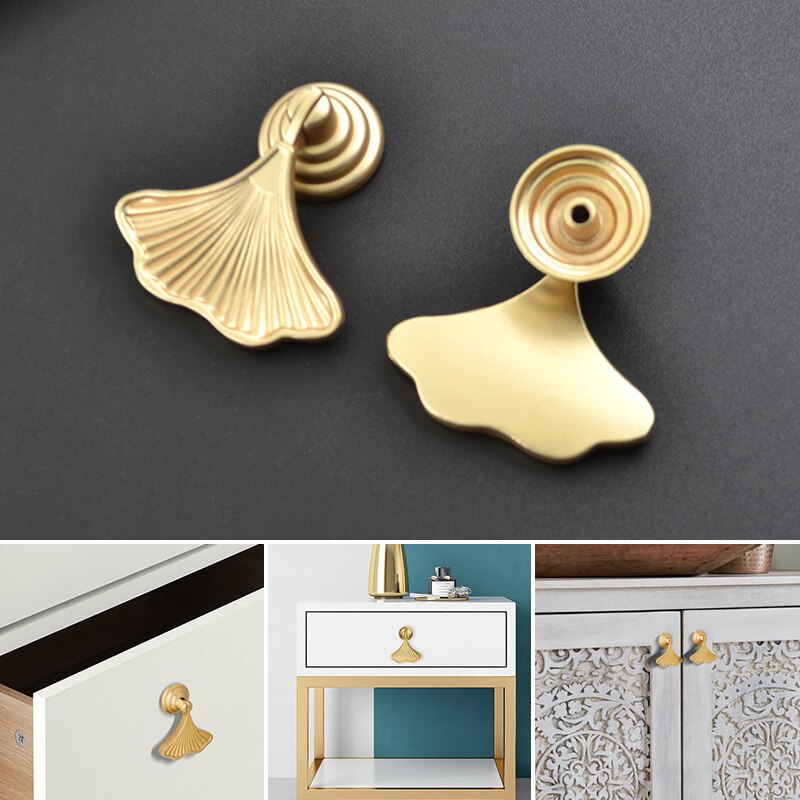 1Pc Ginkgo Leaf Schoen Kast Lade Messing Handvat Single-Gat Metalen Garderobe Knop Dresser Kast Deur Pull Meubels hardware