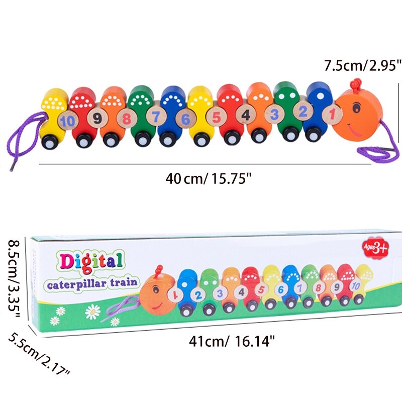 Caterpillars Wooden Pull Toy Award Winning Push Pull Toy For Toddlers Pull Car Colorful Wooden Toy Preschool D5QF