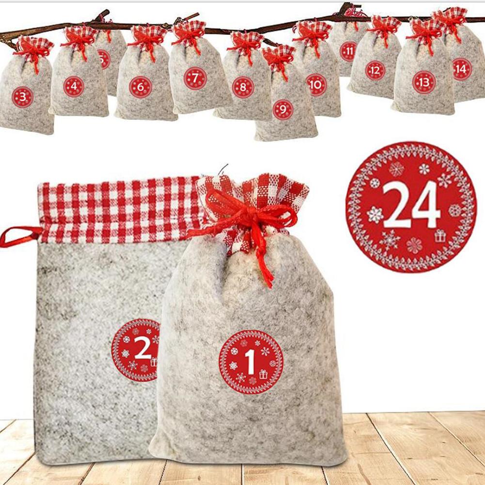 10*15CM Christmas Advent Calendar Felt Sack Bags for Christmas Countdown Christmas Advent Calendar Bags Set