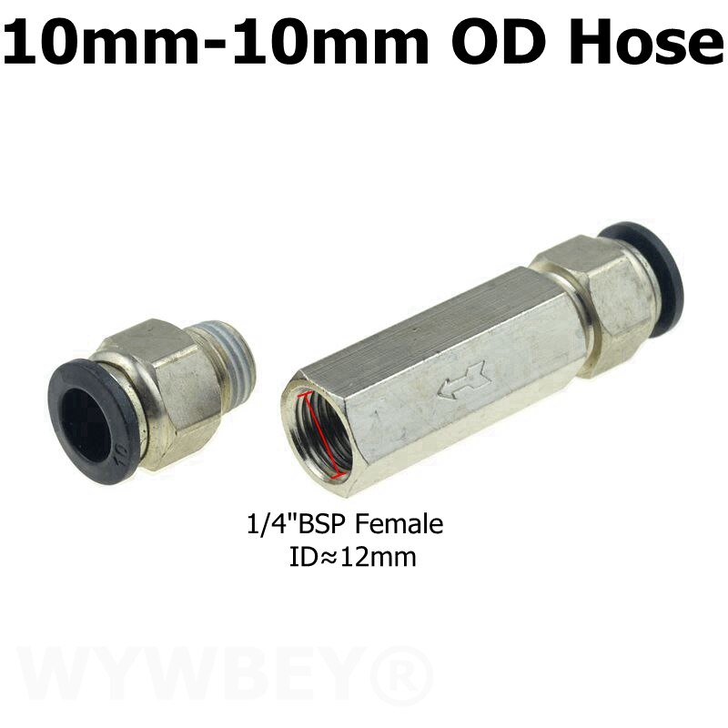 Pneumatisk backventil 6mm 8mm 10mm 1/4 od slang envägsventil luftgas enkelvägs mässingsventil luftkompressor rörkopplingsadapter: Cv-svart-pc -10mm