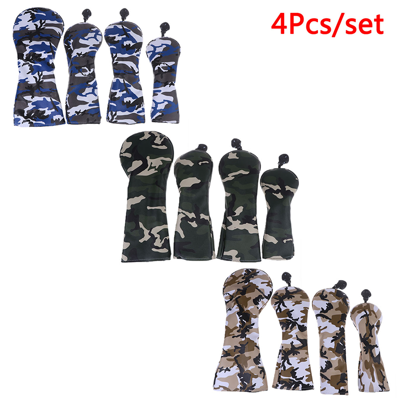 4 stuks PU Golf Hoofd Covers voor #1 Driver #3 #5 Fairway Woods Clubs Headcovers Camouflage Patroon stofdicht Covers