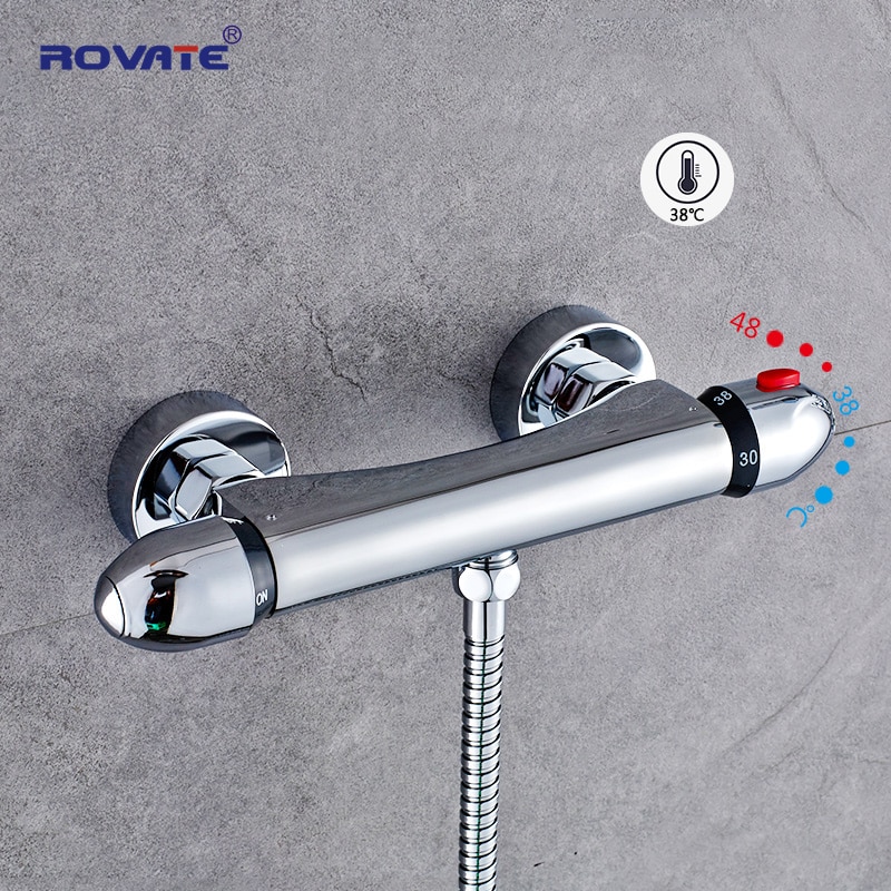 Rovate Bad Kraan Thermostaat Controbrass Wall Mounted Chrome Bad Mengkraan Voor Bad