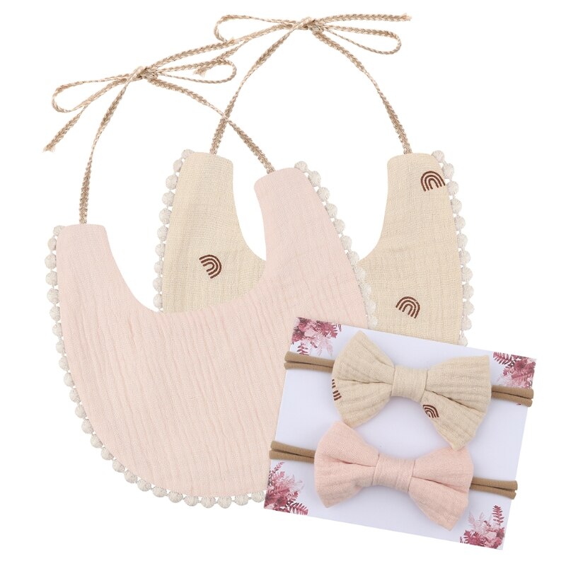 Asciugamano Saliva per bambini 67JC con Kit fascia Bowknot 2 pezzi bavaglini per neonati in puro cotone regalo per nuovi genitori